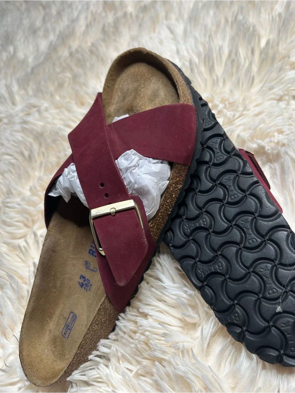 Birkenstock Women’s Burgundy Crossband Suede Footbed Sandals